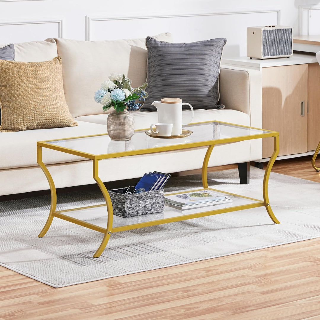 Rectangular Glass Coffee Table, Gold