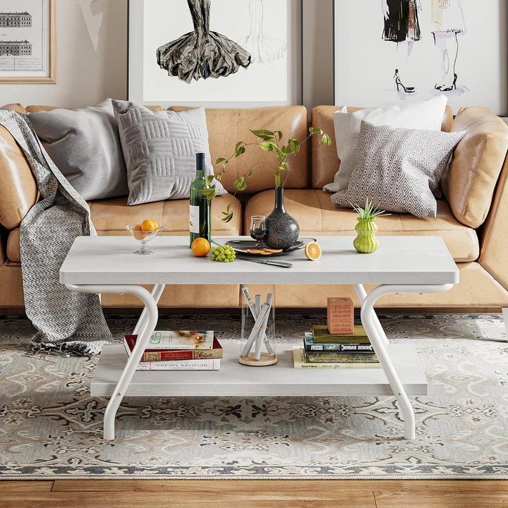 Coffee Table with Storage, Center Table for Living Room, White