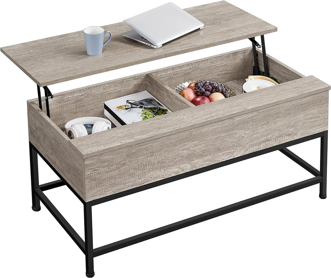 Lift Top Coffee Table with Storage, Wood Center Table, Gray