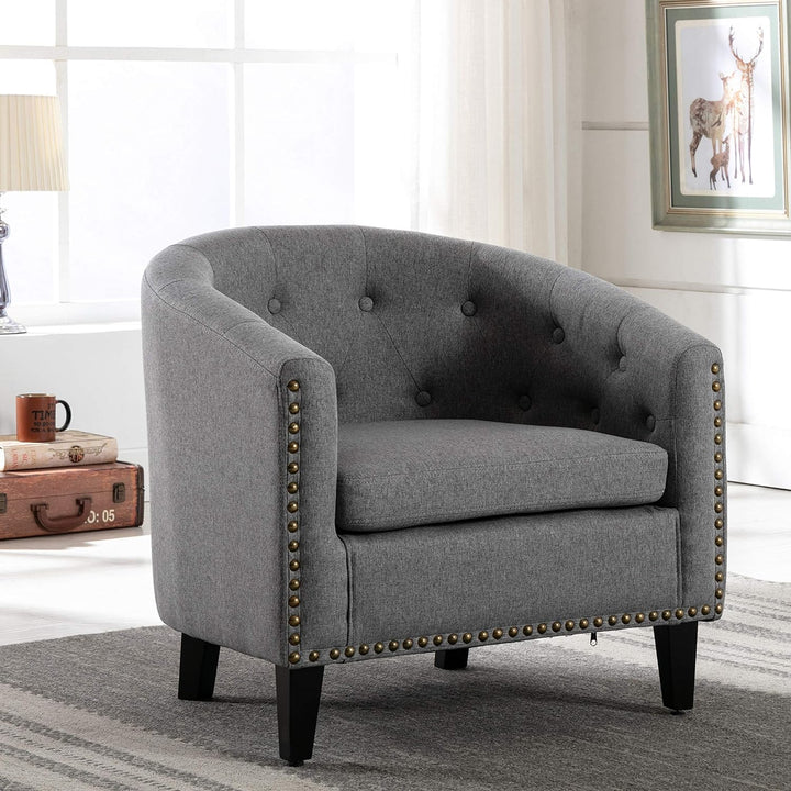 Armchair Barrel Club Chair,Modern Line Fabric (Grey)