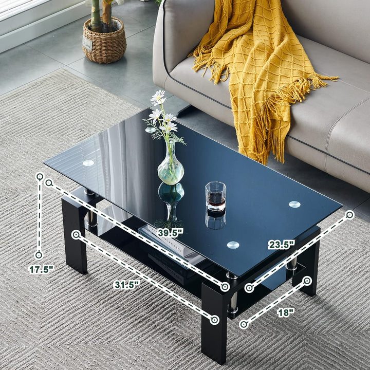 Living Room Rectangle Coffee Table, Modern Side Table, Black