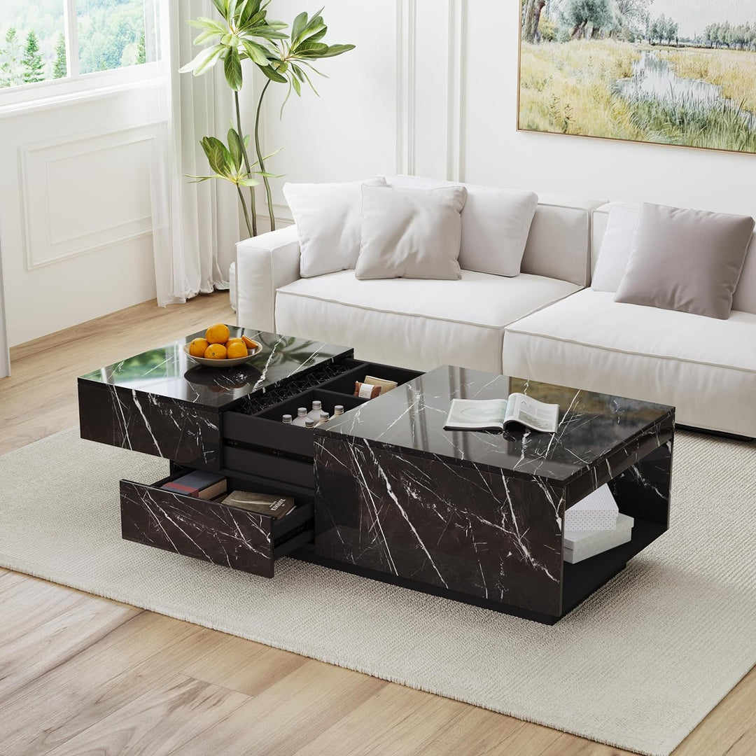 LED Coffee Table, 43" UV High Gloss Modern Center Table, Jet Black