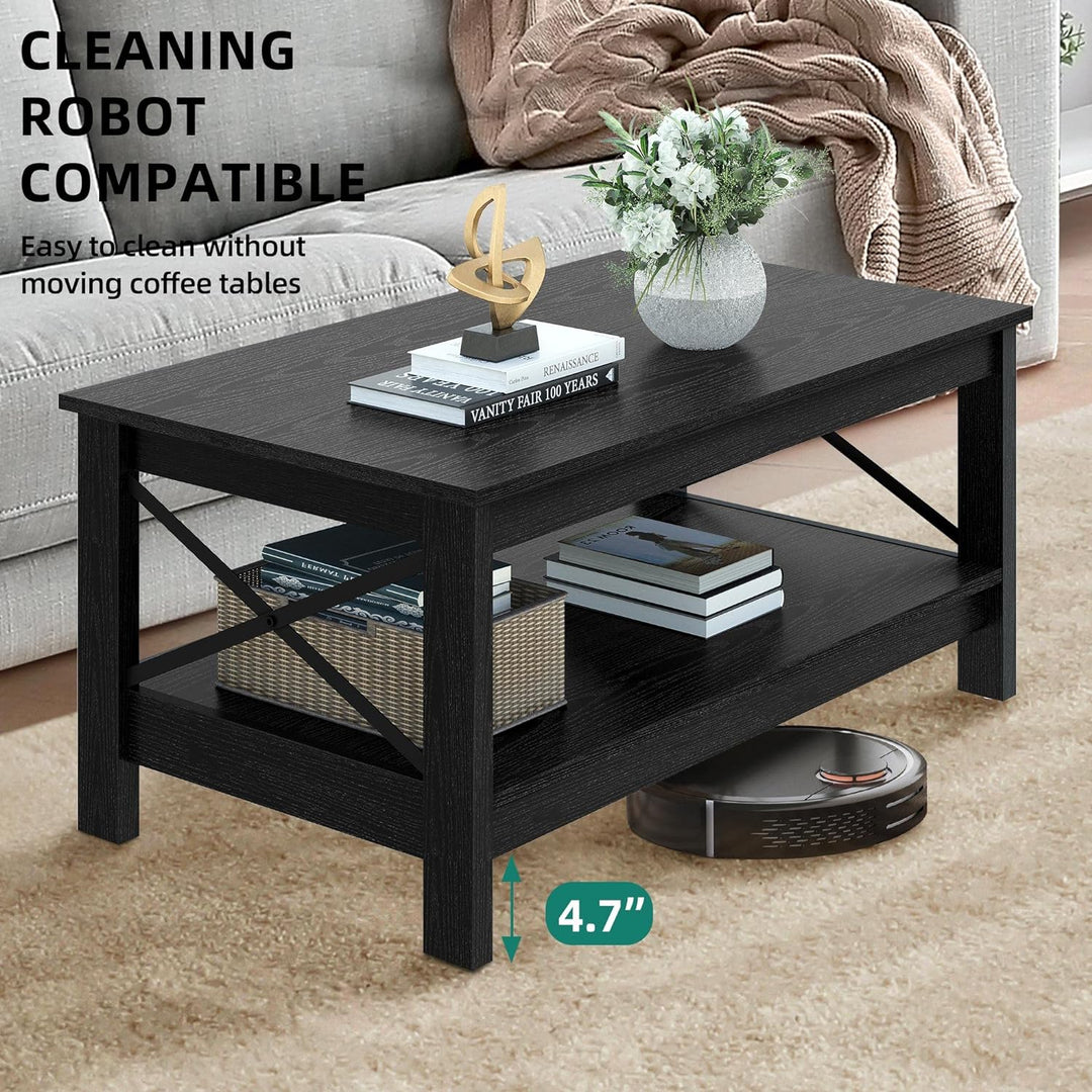 Modern Farmhouse Coffee Table with Storage, 2-Tier Center Table