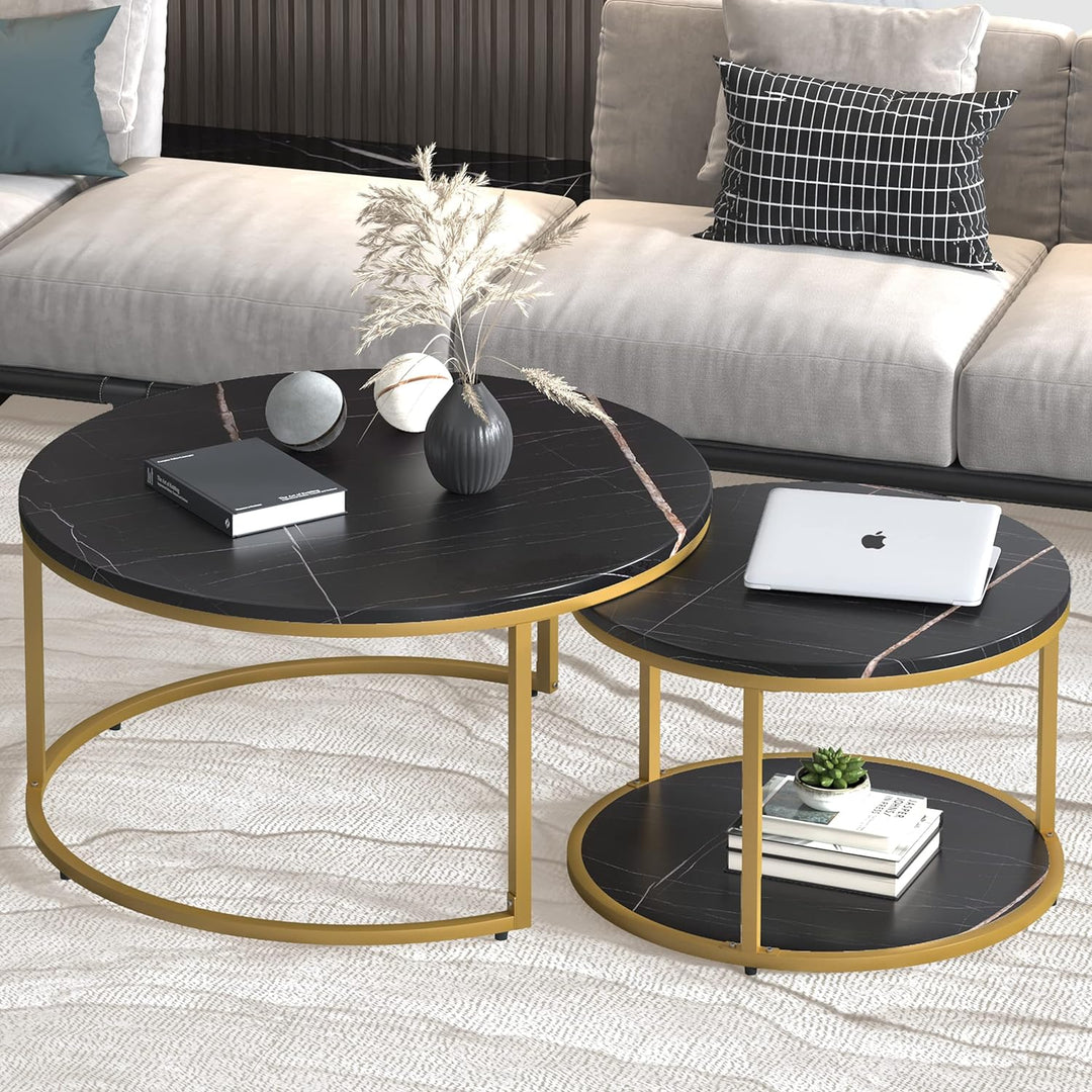 Elegant Modern Round Coffee Table Set, Black