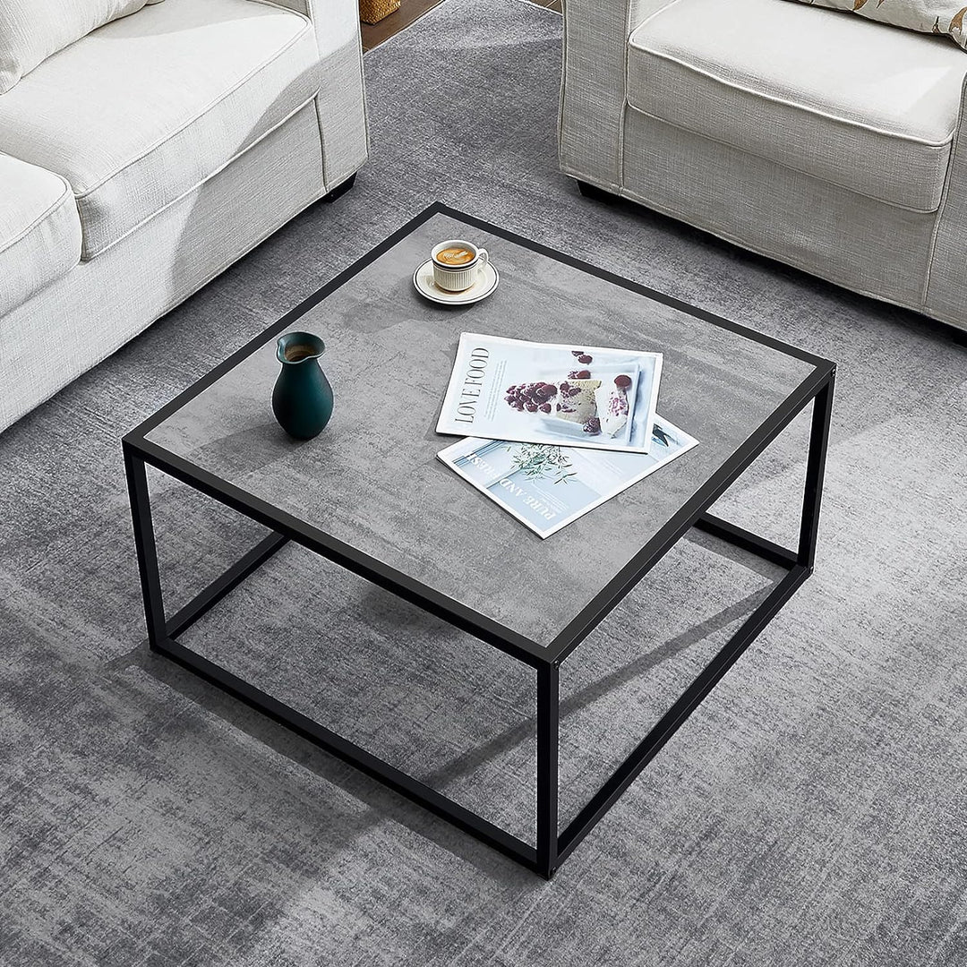 Small Modern Coffee Table for Living Room, Gray Wood