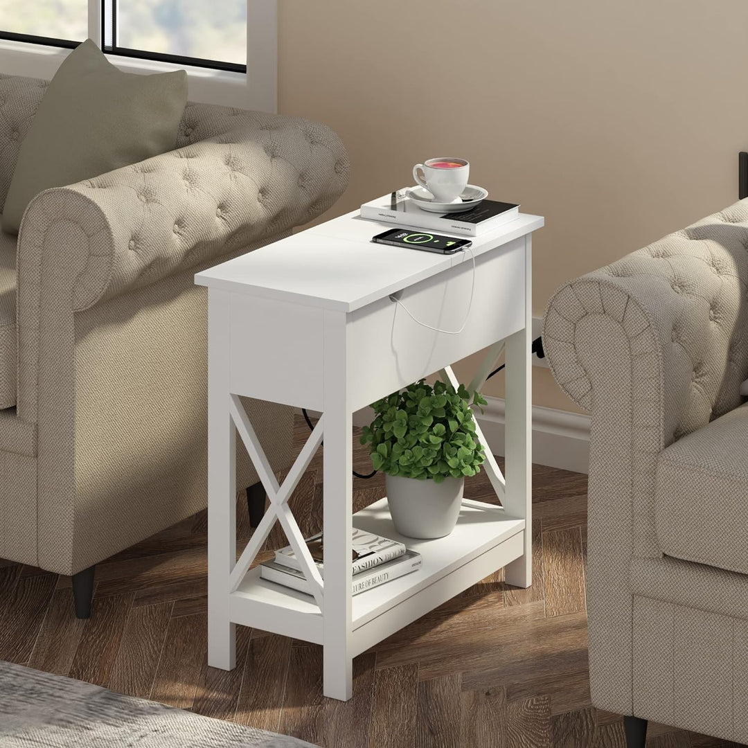 End Table with Charging Station, Narrow Flip