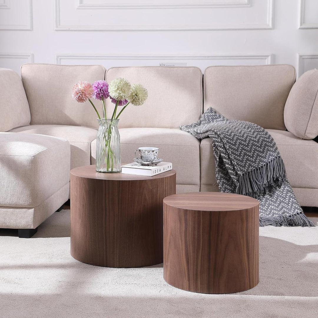 Optimized Coffee Table Set, Modern Round Walnut, Wooden Circle