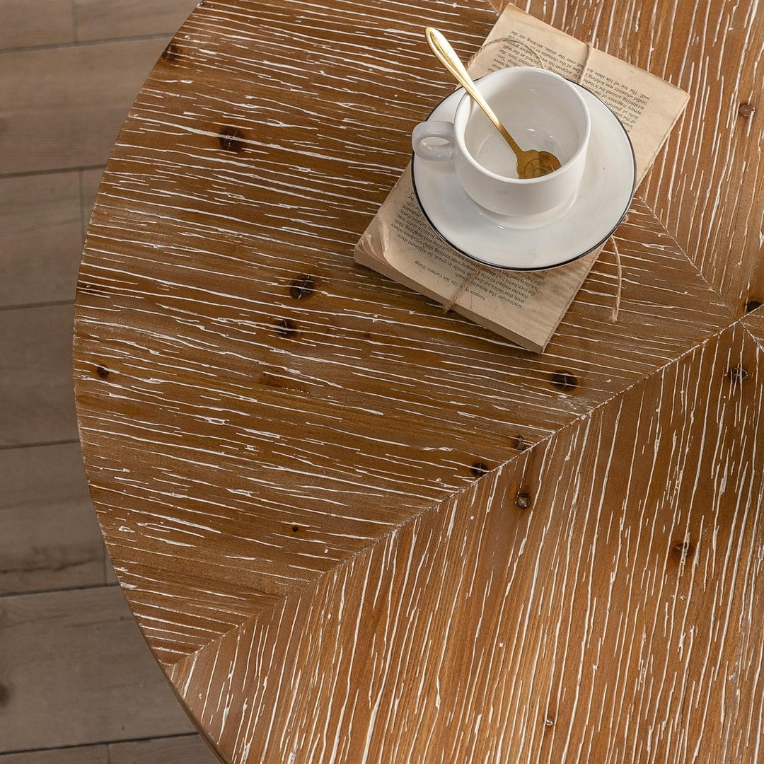 Wood Round Coffee Table, Farmhouse Rustic Fir Wooden Top, Gold