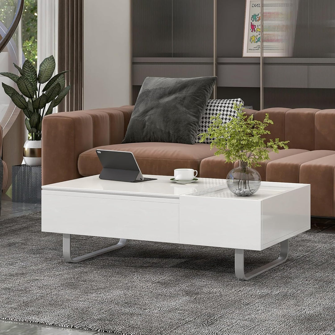 Merax Modern Lift Top Coffee Table with Storage, White