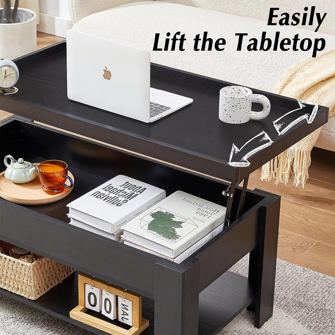 Lift Top Coffee Table with Hidden Storage, Dark Black