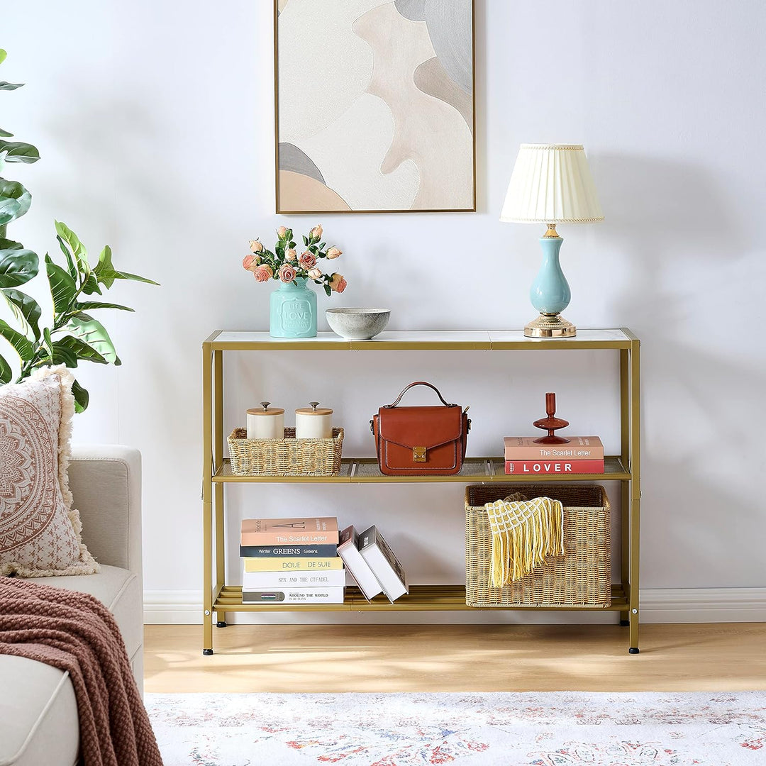 Gold Console Table, 3 Tier Entryway Hallway