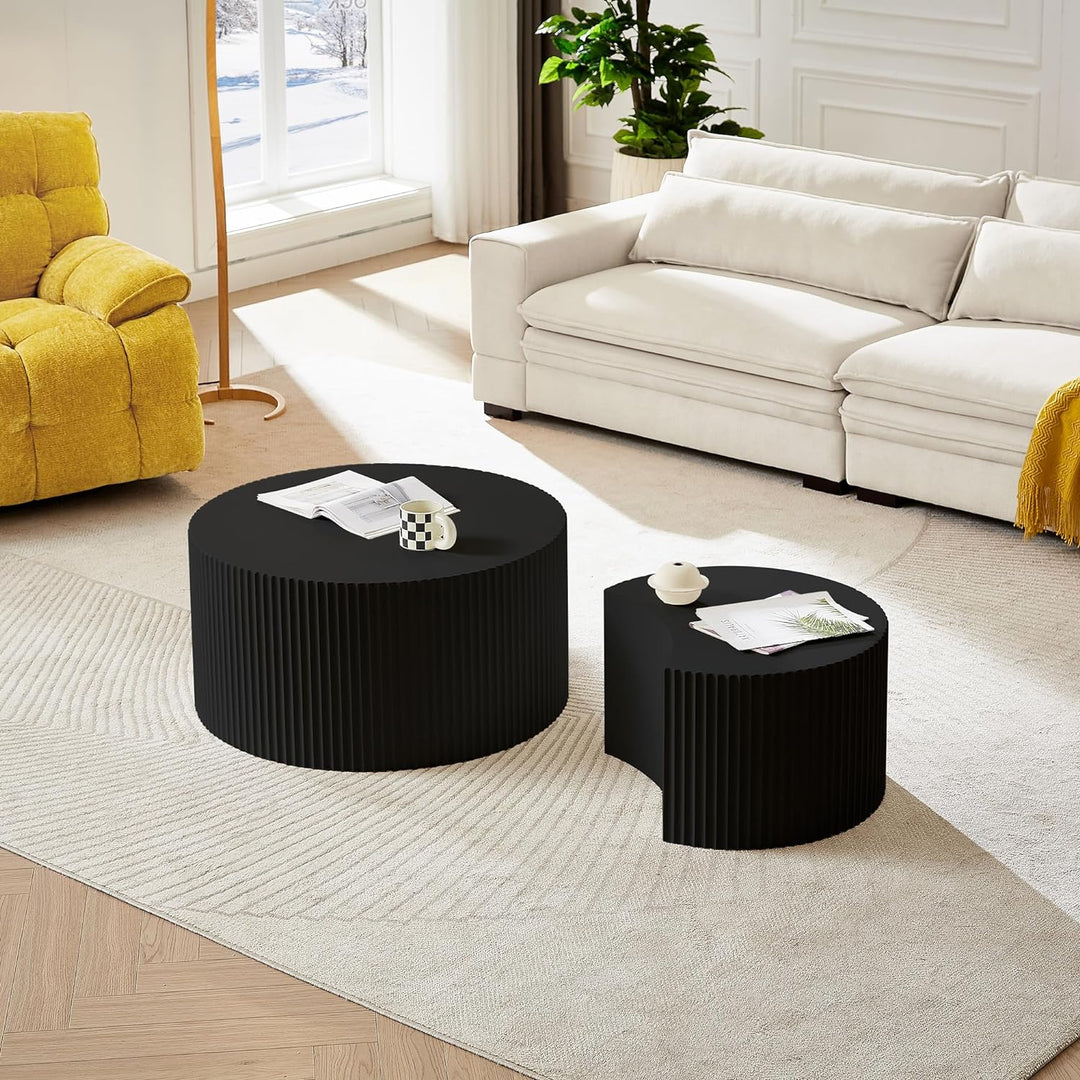 Stylish 3-Piece Black Round Coffee Table Set, 3,black