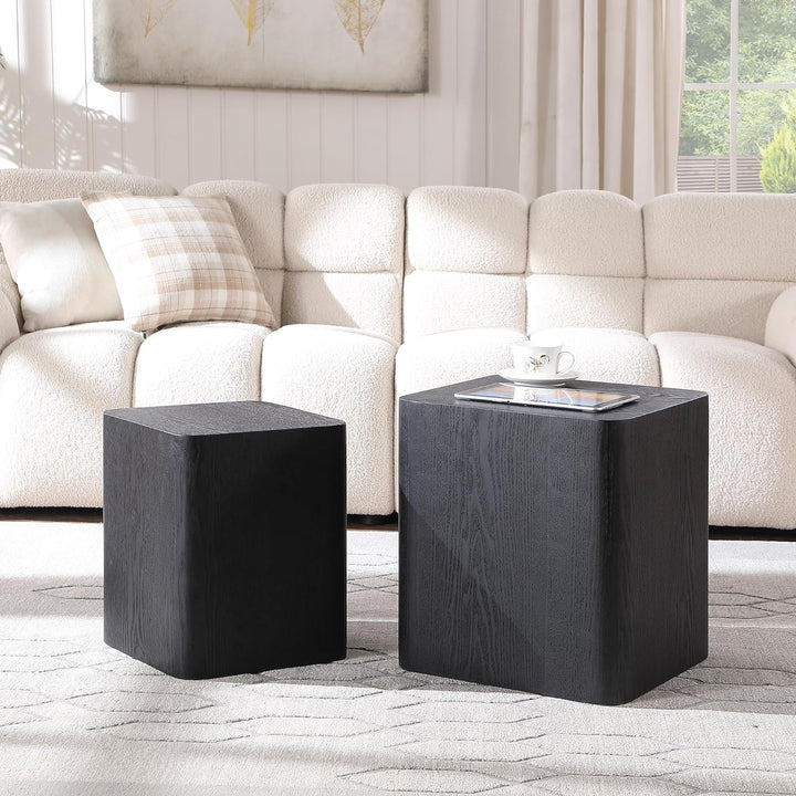 Black Nesting Coffee Table Set, Modern Living Room Furniture, Square Wood Tables