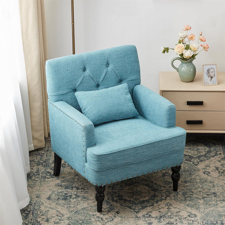 Tufted Club Chair,Accent Chair,Linen Fabric Sofa Chairs,Teal1245