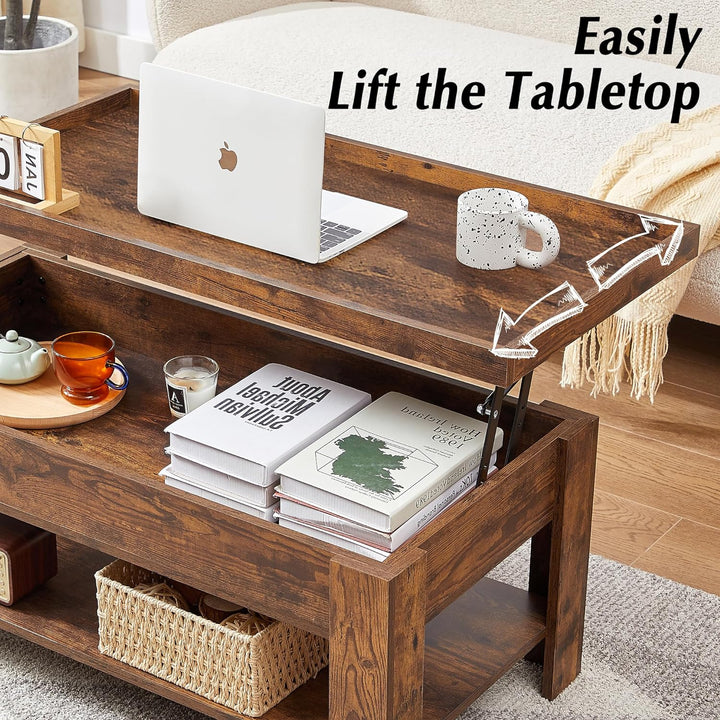 Lift Top Coffee Table with Hidden Storage, Rustic Brown