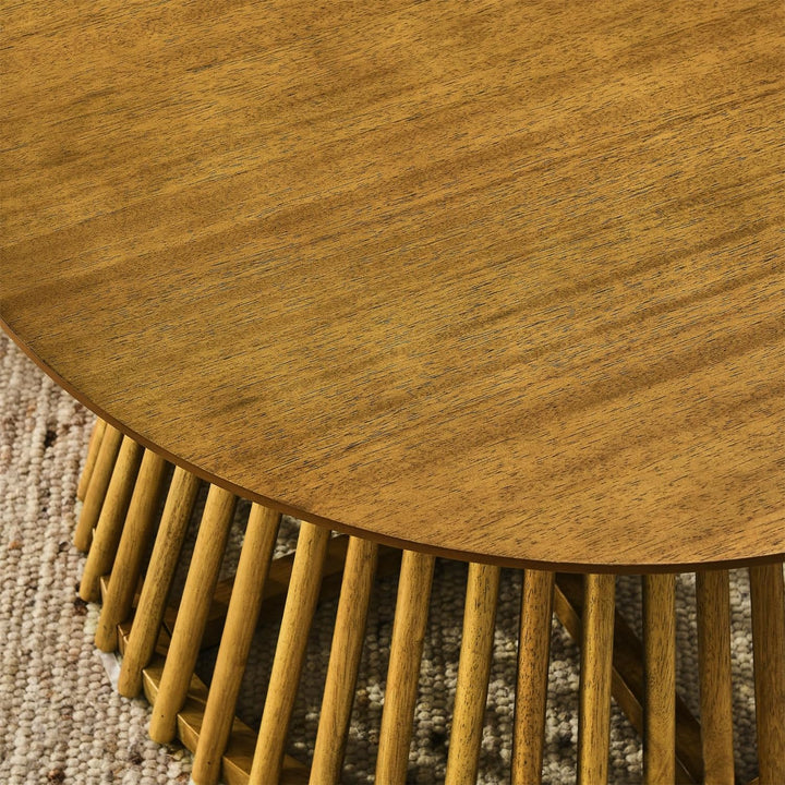 Stylish Mid-Century Round Coffee Table, Solid Wood Base, Nordic Design, Brown & Yellow Circle