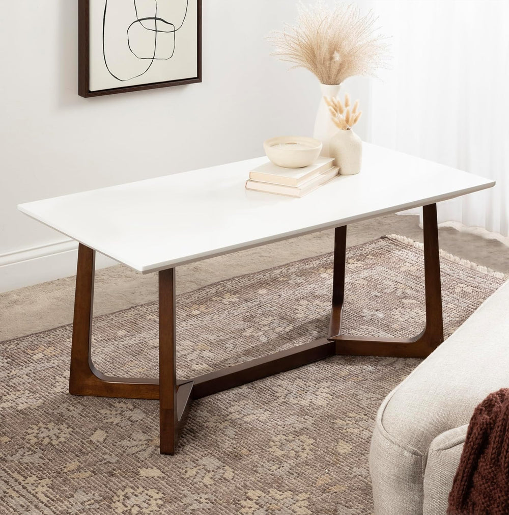 Kate and Laurel Olivant Mid-Century Modern Coffee Table, White/Walnut Brown