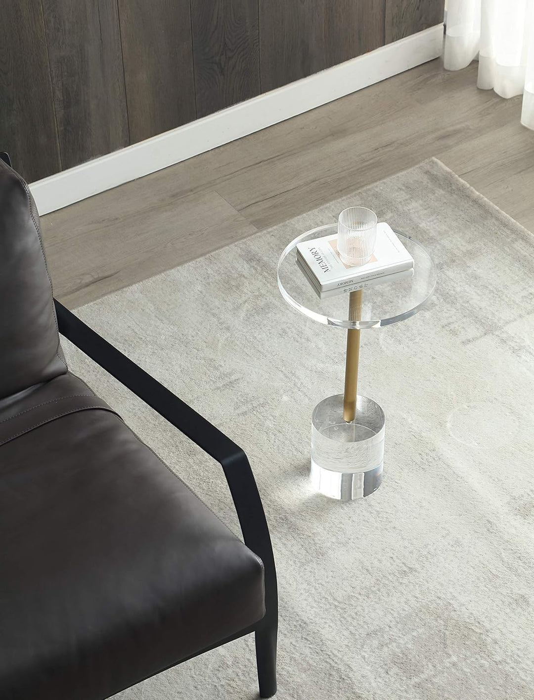 Clear Acrylic End Table,Brushed Brass Metal