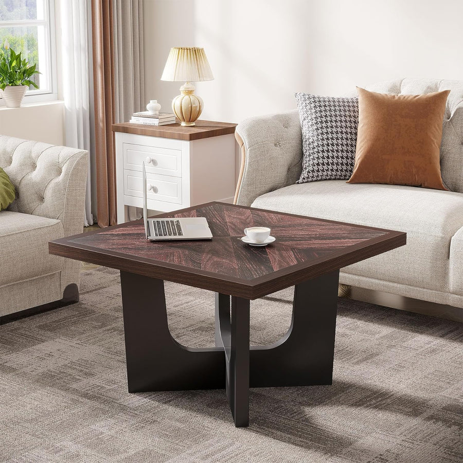 Rustic Farmhouse Coffee Table, Small Square Design in Black, Rustic Brown