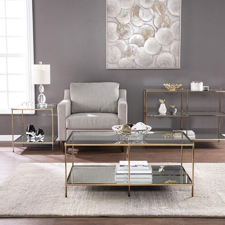 Glamorous Mirrored 2-Tier Coffee Table, Gold