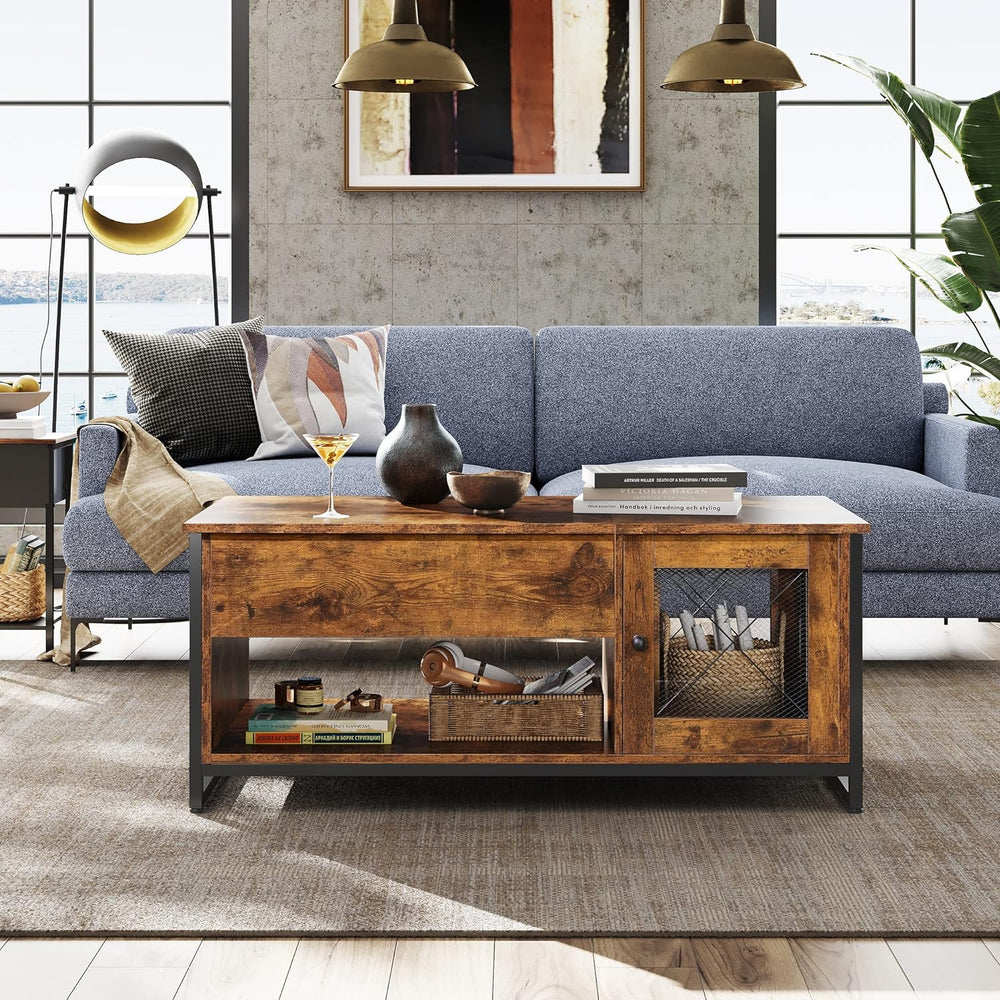 Lift Top Coffee Table with Hidden Storage, Rustic Brown