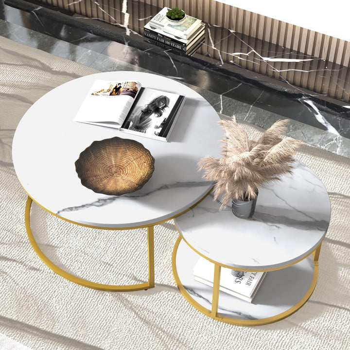 Elegant Modern Round Coffee Table Set, White