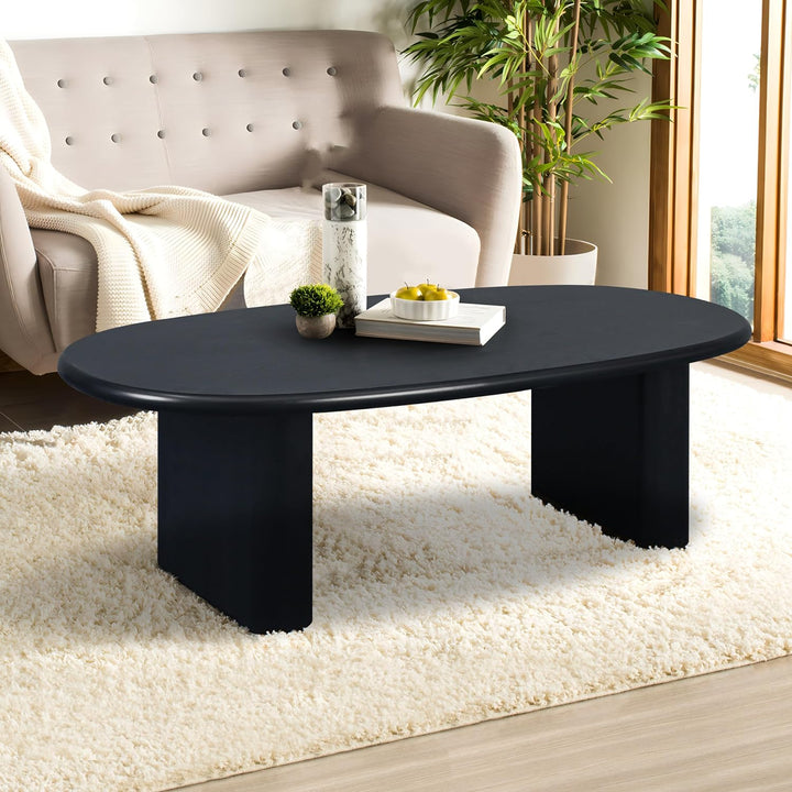 Oval Mid Century Modern Wood Coffee Table, Black