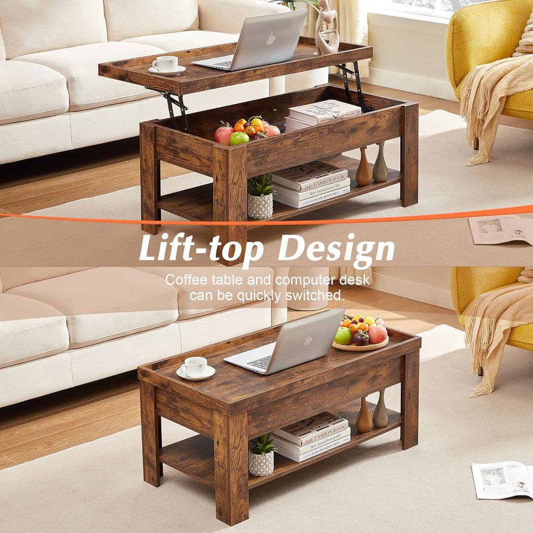 Lift Top Coffee Table with Hidden Storage, Rustic Brown