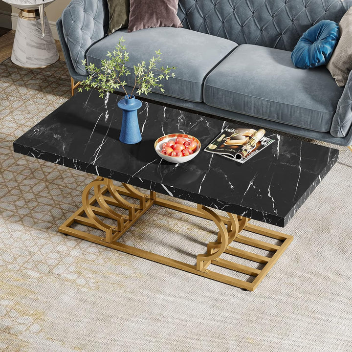 Modern Faux Marble Coffee Table, Black/Gold