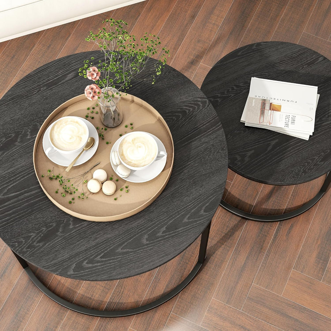 Round Coffee Table Set with 2 End Tables, Black Accent Furniture