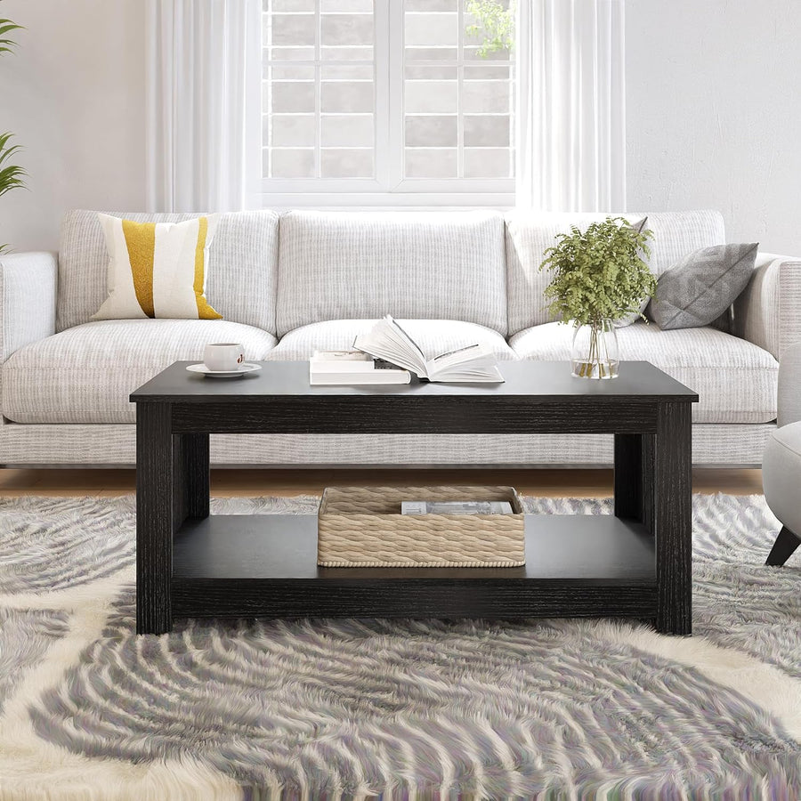 Versatile Rectangular Farmhouse Coffee Table, 2-Tier White