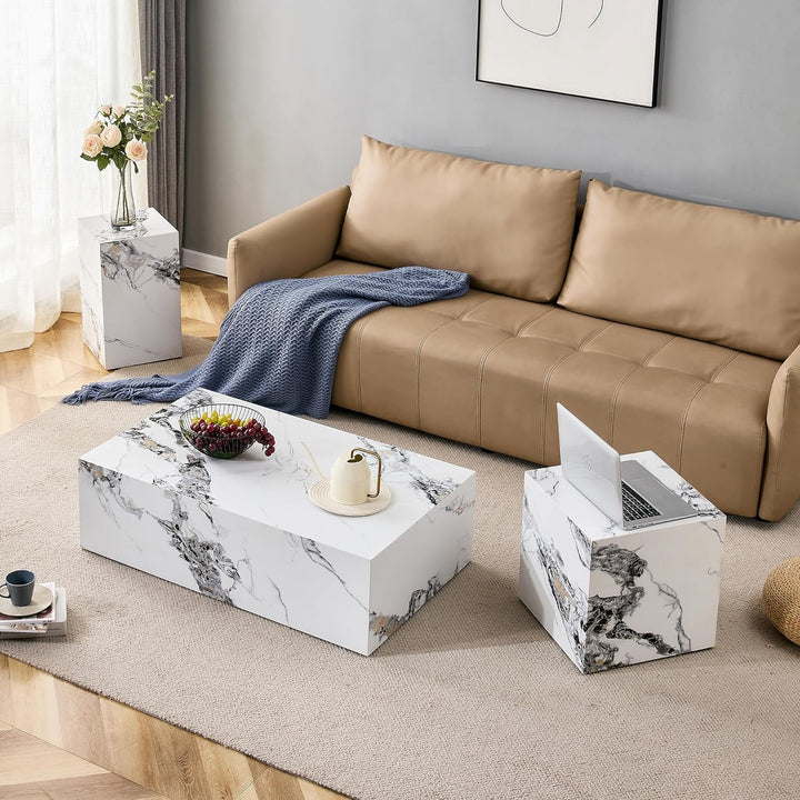 Elegant Marble-Look Coffee Table, 39.37" Marble White