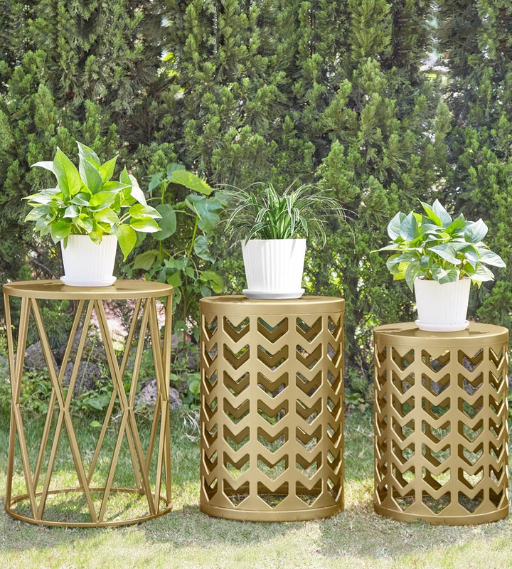 Decorative Nesting Side Table Set, Glossy Golden