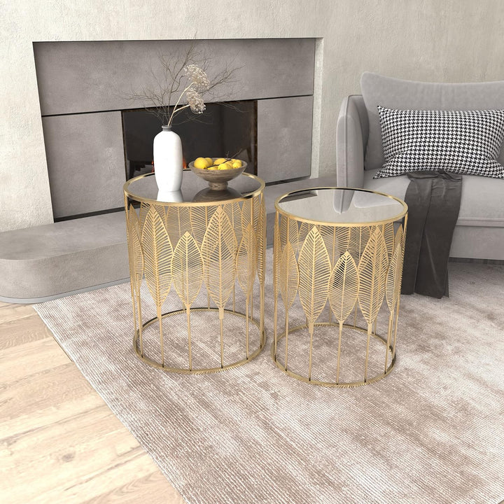 End Tables Set of 2, Gold Nesting Side Coffee