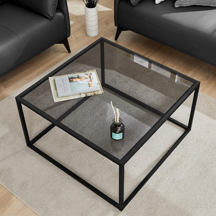 Glass Coffee Table, Small Modern Square Center Table, Gray Black