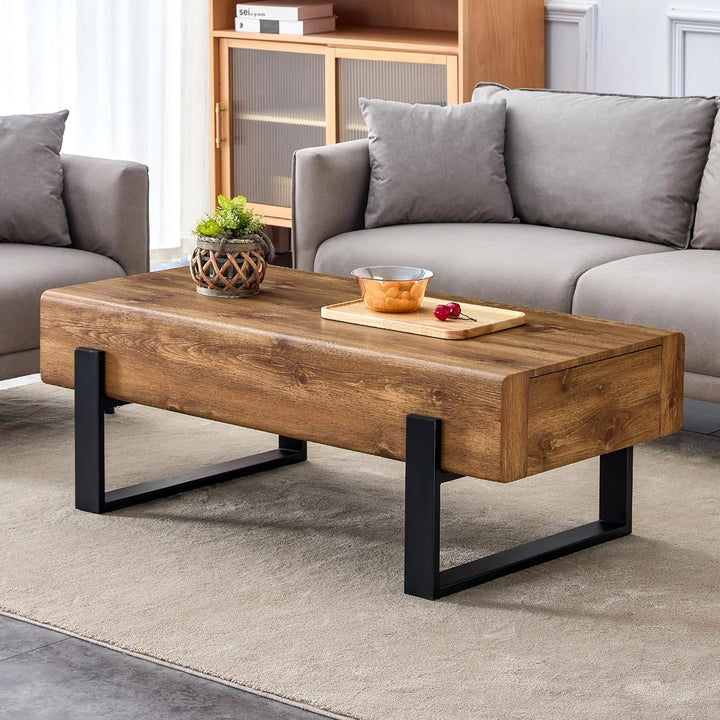 Rustic Wooden Coffee Table with Storage Drawer, Modern Design