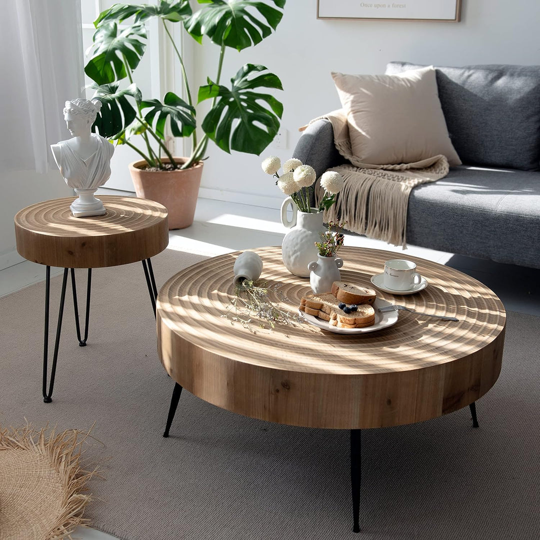 2-Piece Modern Farmhouse Coffee Table Set, Natural Finish