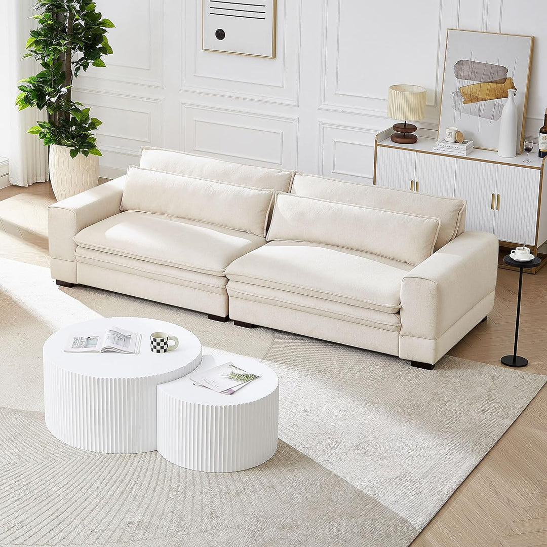 Modern Fluted Coffee Table Set, Round White Side Tables