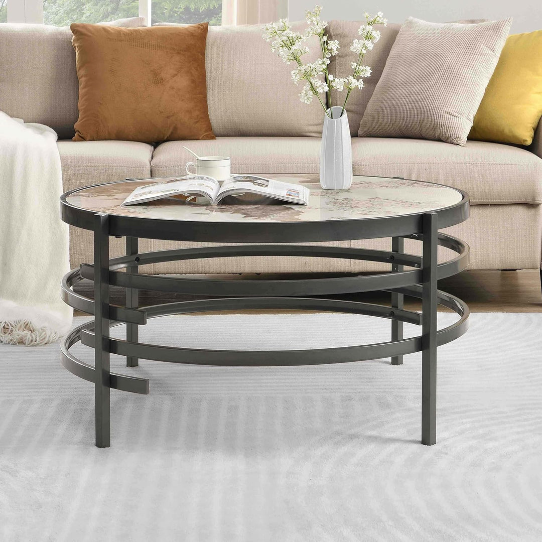 Circular Coffee Table, Sintered Stone, Grey