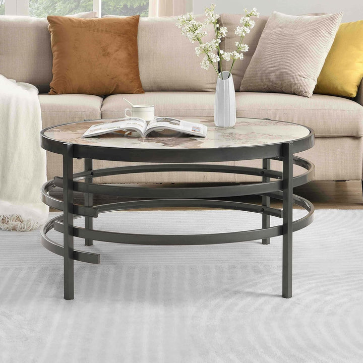 Circular Coffee Table, Sintered Stone, Grey