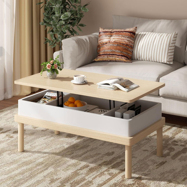 Shintenchi Lift Top Coffee Table with Hidden Compartment, Oak