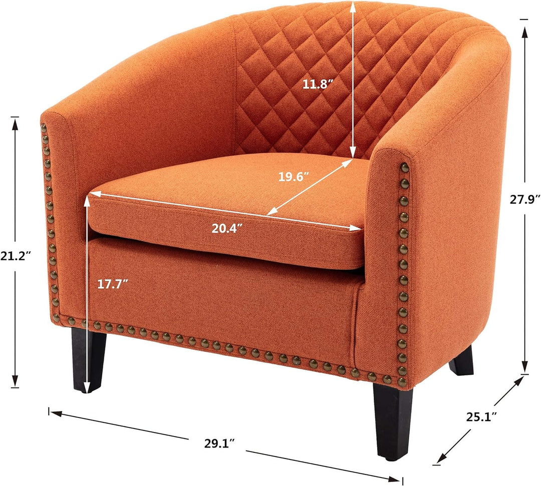 Orange Armchair Barrel Club Chair w/Nailheads