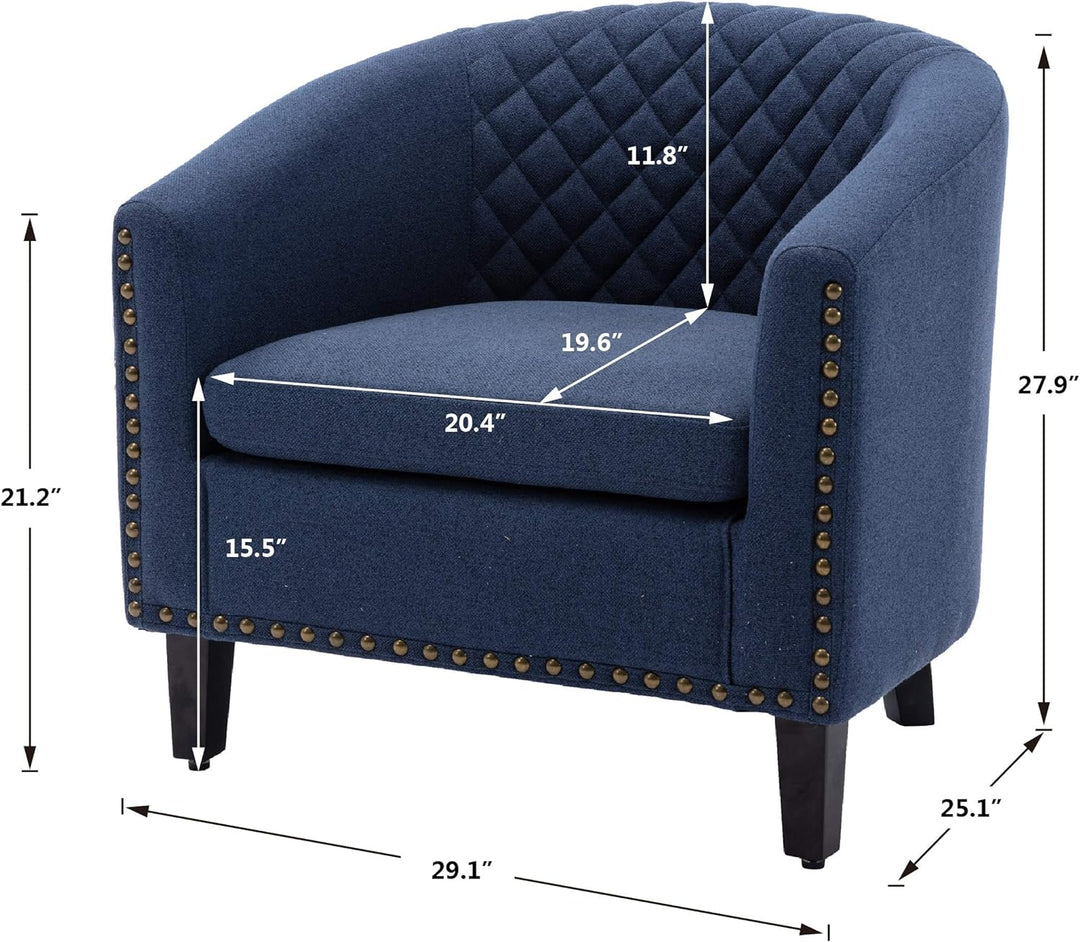 Armchair Barrel Club Chair,Modern PU Leather Accent Chair Arm Club Chair w/Nailheads and Solid Wood Legs,Tub Barrel Style Lounge Chair for Living Room Bedroom Reception Room (Navy-2)