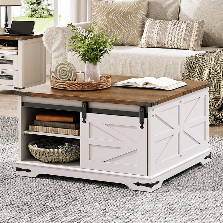 Farmhouse Coffee Table, Large Square Lift Top w/ Hidden Storage