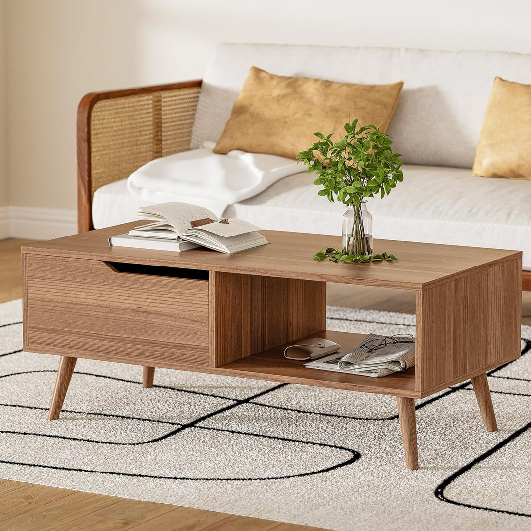 Elegant Mid-Century Modern Coffee Table with Storage, Brown