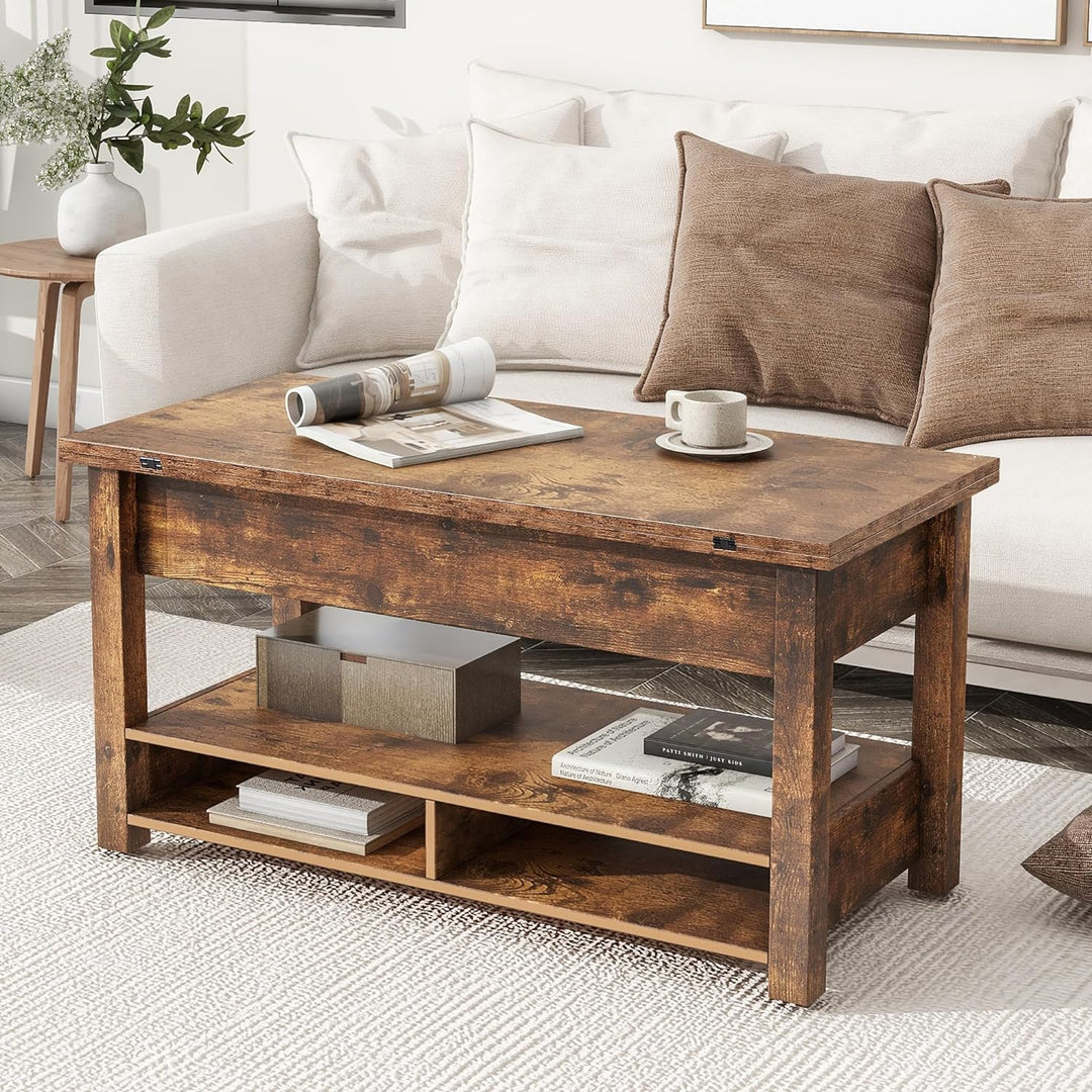 Merax Modern Lift Top Coffee Table, Convertible Dining, Rustic Brown