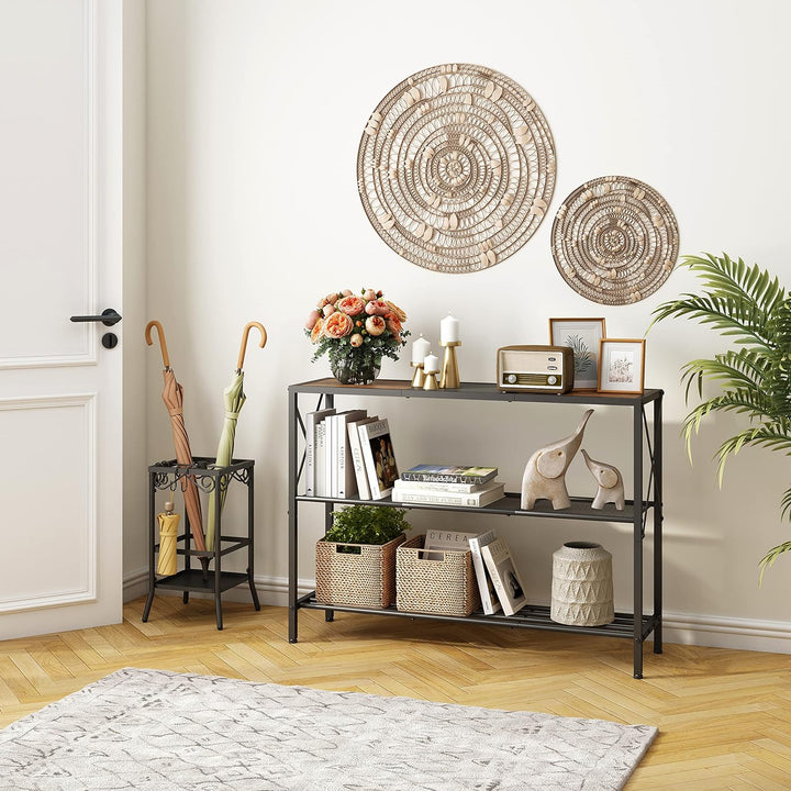 3 Tier Entryway Table, Rustic Brown&Black