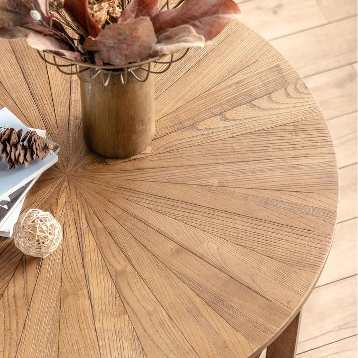 Rustic 2-Tier Round Coffee Table with Storage, Natural Wood