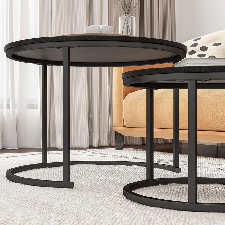 Round Coffee Table Set with 2 End Tables, Black Accent Furniture