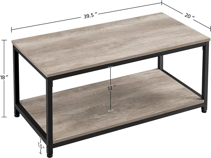 Stylish 2-Tier Industrial Coffee Table with Storage, Gray